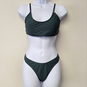 Zaful Scoop Neck Ribbed Bikini Set 2 piece Green 8
